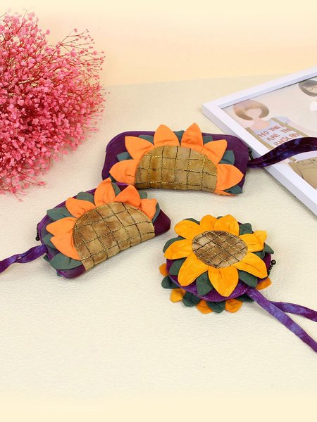 

Ethnic Style Tie Dye Sunflower Coin Purse Storage Bag, As picture, Women's Bags