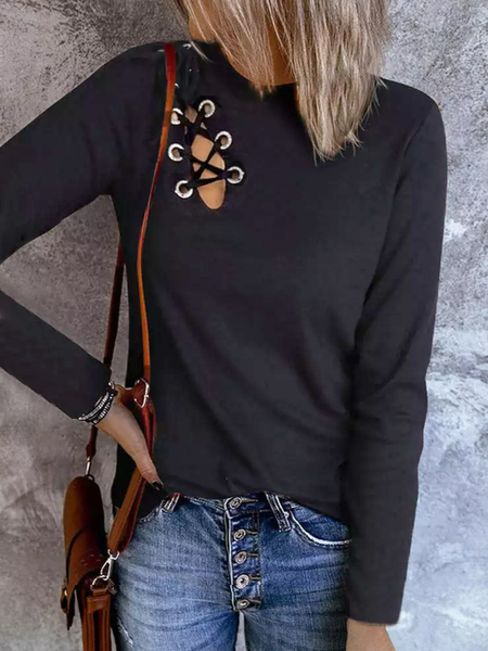 

Regular Fit Plain Cotton-Blend Tops, Black, T-Shirts