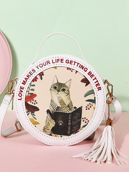 

DIY Handmade Cat Pattern Shoulder Bag Material Crossbody Bag, White, Women's Bags