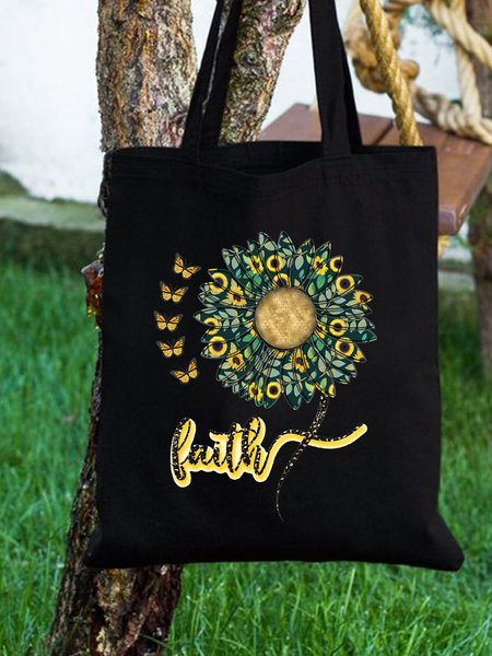 

Sunflower & Butterfly Graphic Shopping Tote, Black, Bags