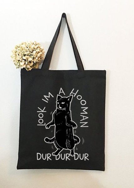 

Funny Cat Graphic Shopping Tote, Black, Bags