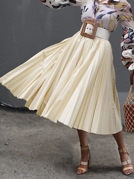 

Loosen Elegant Plain Pleated Skirt, Apricot, Skirts