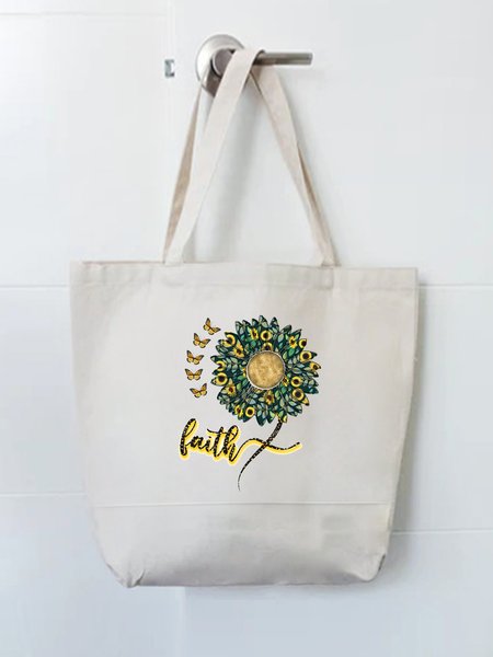 

Butterfly Sunflower Graphic Shopping Tote, White, Bags