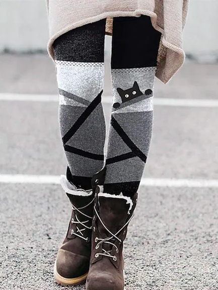 

Color Block Loose Casual Cat Halloween Leggings, Multicolor, Leggings