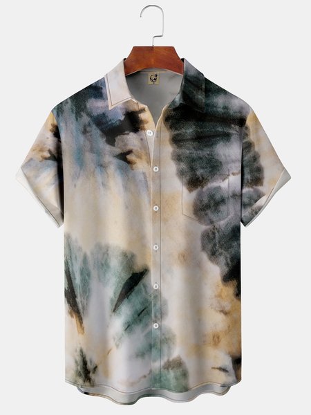 

Tie Dye Chest Pocket Short Sleeve Casual Shirt, Khaki, Men Shirts