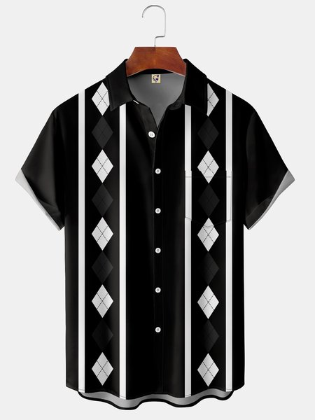 

Men's Casual Short Sleeve Hawaiian Shirt with Chest Pocket Print, Black, Short Sleeve Shirts