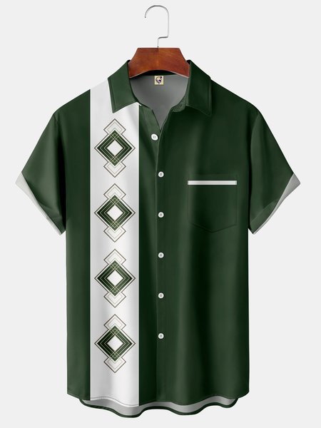 Men's Casual Short Sleeve Hawaiian Shirt with Chest Pocket Print, Green, Short Sleeve Shirts