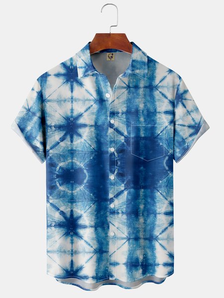 

Tie Dye Chest Pocket Short Sleeve Shirt, Blue, Short Sleeve Shirts