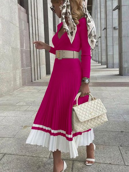 

Regular Fit Elegant Long Sleeve Midi Dress, Rose red, Midi Dresses