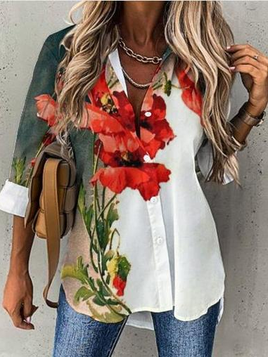 

Womens Floral Vintage Shirt Collar Casual Blouse, As picture, Blouses