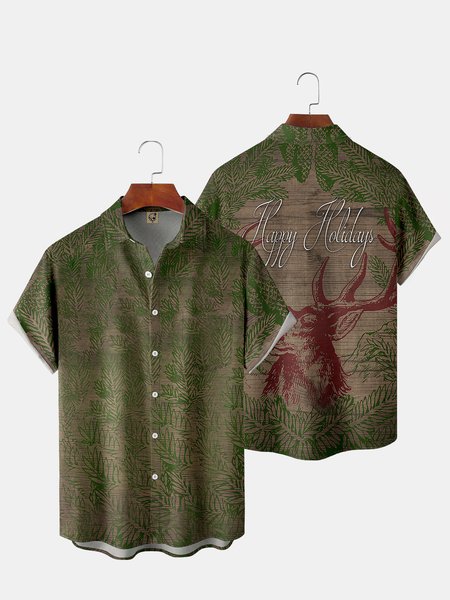 

Men's Back Christmas Print Casual Breathable Short Sleeve Shirt with Pockets, As picture, Short Sleeve Shirts