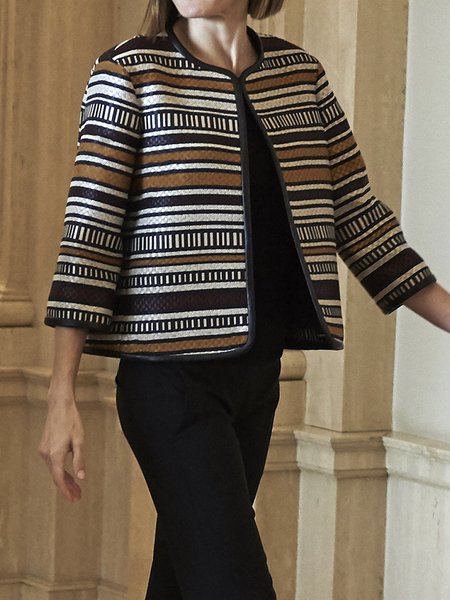 

Loose Striped Three Quarter Sleeve Jacket, As picture, Jackets