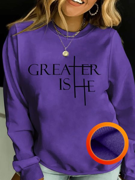 

Greater Is He Cross Women's Fleece Sweatshirt, Purple, Hoodies&Sweatshirts