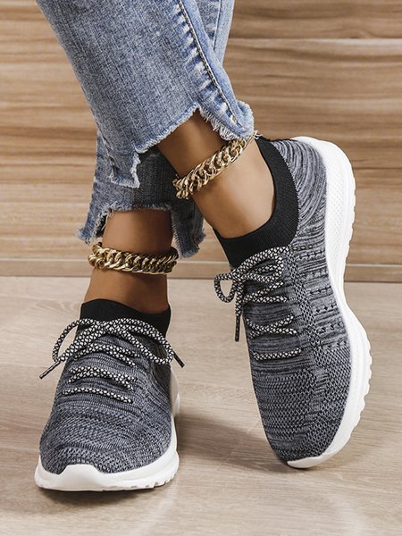 

Flyknit Lightweight Soft Sole Lace-Up Sneakers, Black-grey, Sneakers