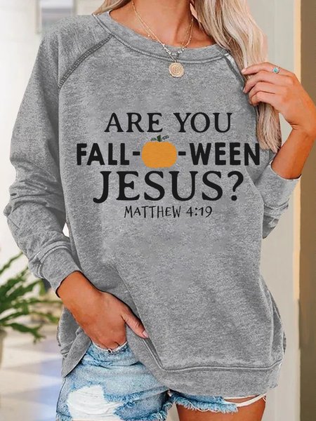

Women Funny Are You Falloween Jesus Simple Sweatshirt, Gray, Hoodies&Sweatshirts