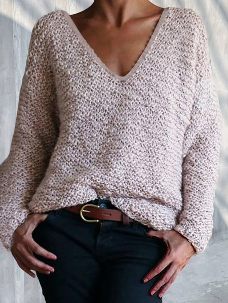 

Casual Plain Color Warm Pullover Sweater, Khaki, Sweaters