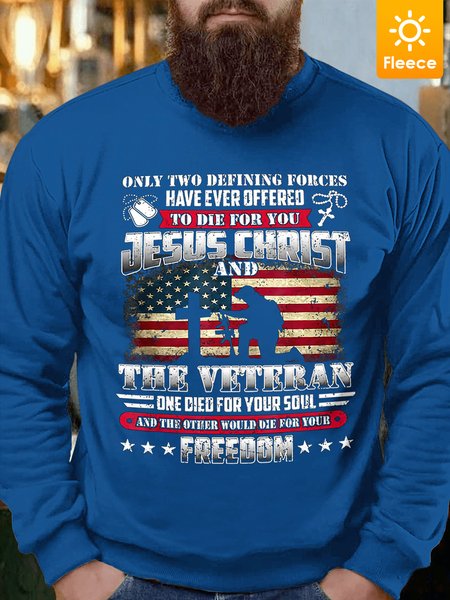 

Men American Flag God Jesus Christ Die For Your Soul Veterans For Your Freedom Crew Neck Fleece Sweatshirt, Royal blue, Hoodies&Sweatshirts