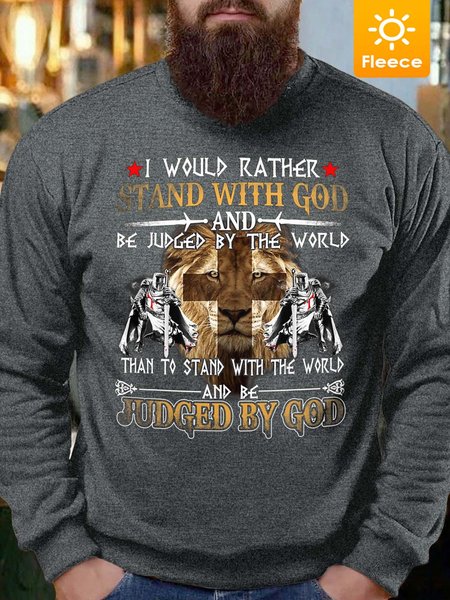 

Men I Would Rather Stand With God Fleece Casual Text Letters Sweatshirt, Gray, Hoodies&Sweatshirts