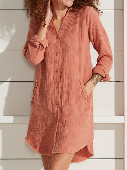 

Shirt Collar Loose Casual Dresses, Orange, Mini Dresses