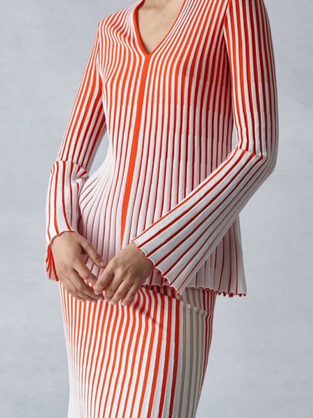 

Urban V Neck Striped Color Block Sweater, Orange, Pullovers