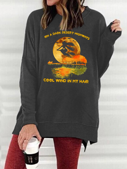 

Women Cool Wind In My Hair Happy Halloween Cotton-Blend Casual Crew Neck Sweatshirts, Deep gray, Hoodies&Sweatshirts