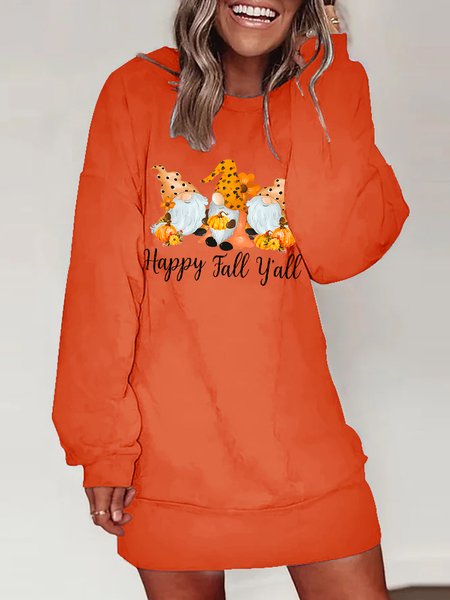 

Women Funny Happy Fall Y'all Gnomies Casual Sweatshirt Dresses, Orange, Dresses