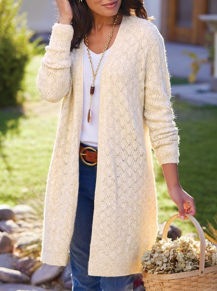

Casual Plain Loose Sweater Coat, Beige, Outerwear