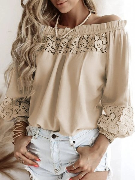 

Regular Fit Cold Shoulder Casual Tops, Khaki, Tops
