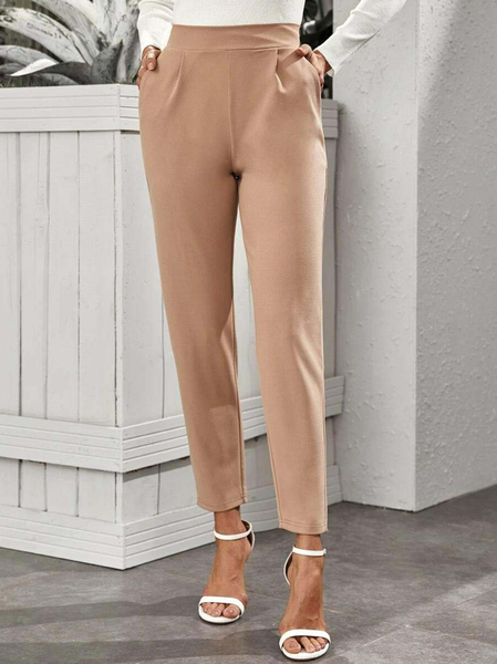 

Plain Urban High-Rise Slant Pocket Tapered Pants, Khaki, Pants