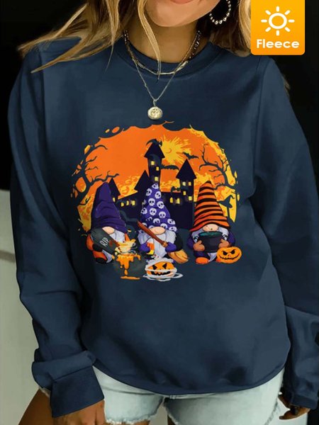 

Women Cute Halloween Gnomes Pumpkin Light Fleece Casual Halloween Crew Neck Sweatshirts, Navyblue, Hoodies&Sweatshirts