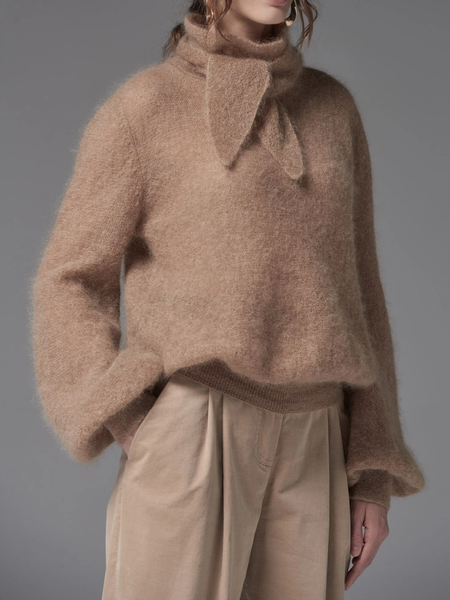 

High Elasticity Loose Turtleneck Long sleeve Plain Sweater, Khaki, Pullovers