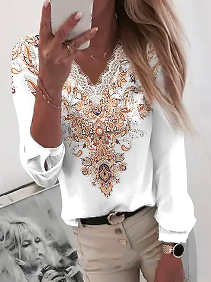 V Neck Vacation Ethnic Top