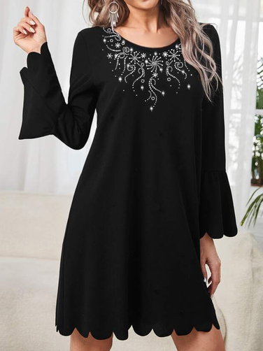 

Casual Lantern Sleeve Loose Crew Neck Dresses, Black, Dresses