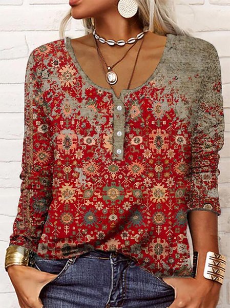 

V Neck Cotton-Blend Ethnic Tops, Multicolor, Tops