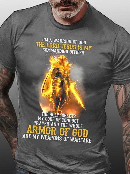 

Men The Lord Jesus Is My Armor Of God Casual Text Letters Fit T-Shirt, Gray, T-shirts