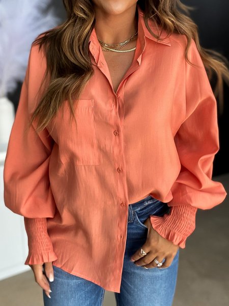 Loose Shirt Collar Flare Sleeve Blouse, Orange red, Blouses & Shirts