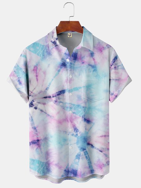 

Tie Dye Chest Pocket Short Sleeve Shirt, Blue purple, Men Shirts