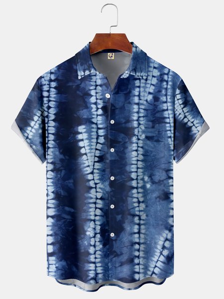 

Tie Dye Chest Pocket Short Sleeve Shirt, Blue, Men Shirts