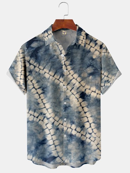 

Men's Casual Short Sleeve Hawaiian Shirt with Chest Pocket Print, Blue, Short Sleeve Shirts