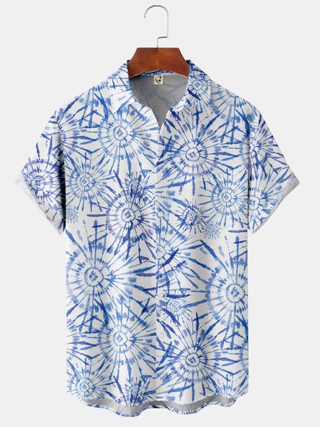 

Tie Dye Chest Pocket Short Sleeve Shirt, Blue, Men Shirts