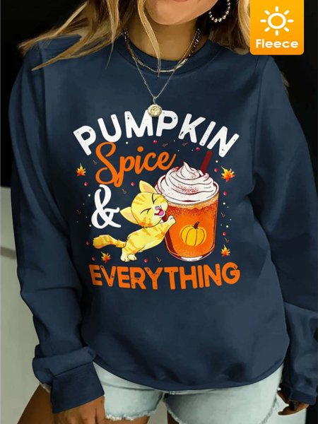 

Women Pumpkin Spice Everything Fleece Cotton-Blend Halloween Sweatshirts, Navyblue, Hoodies&Sweatshirts