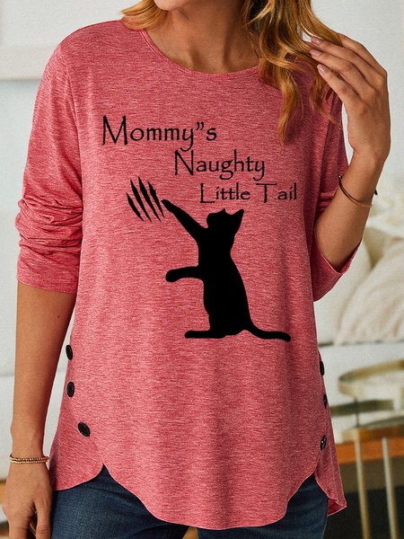 

Lilicloth X Marrium Mommy's Naughty Little Tail Cat Women's Long Sleeve T-Shirt, Pink, Long sleeves