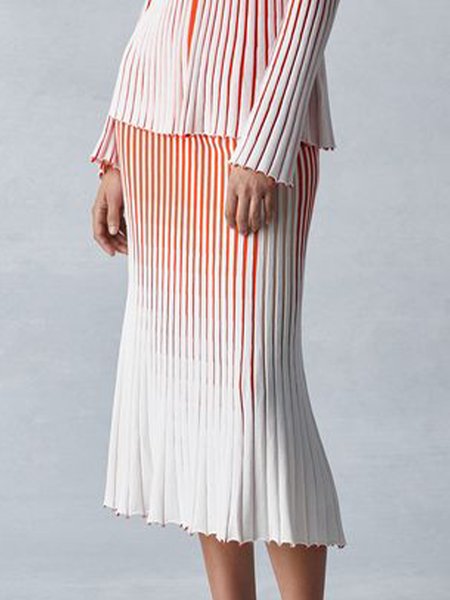 

Urban Striped Color Block Midi Skirt Sweater, Orange, Skirts