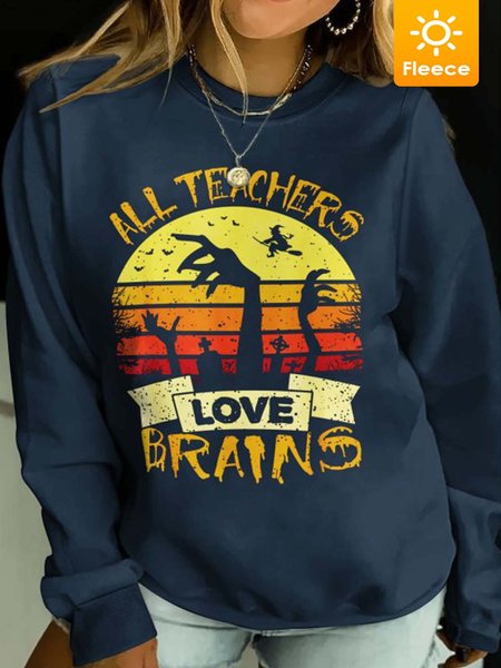 

Women All Teachers Love Brains Halloween Fleece Crew Neck Casual Sweatshirts, Navyblue, Hoodies&Sweatshirts