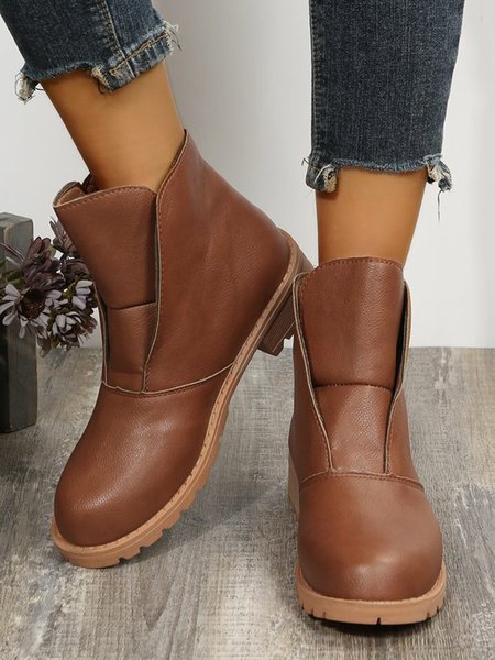 

Solid Color Simple Retro Casual Short Boots, Brown, Boots