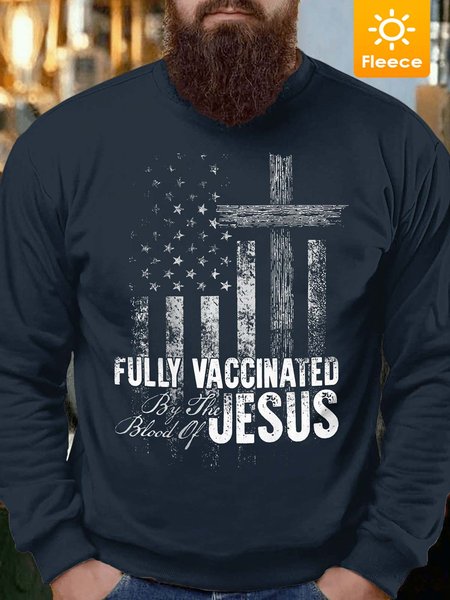 

Men Fully Vaccinated By The Blood Of Jesus Fleece Crew Neck Casual Regular Fit Sweatshirt, Navyblue, Hoodies&Sweatshirts