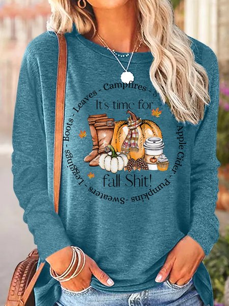 

Womens It’s time for fall Autumn Crew Neck Top, Green, Long sleeves