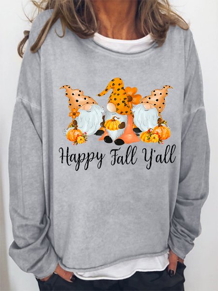 

Women Funny Happy Fall Y'all Gnomies Loose Sweatshirt, Gray, Hoodies&Sweatshirts
