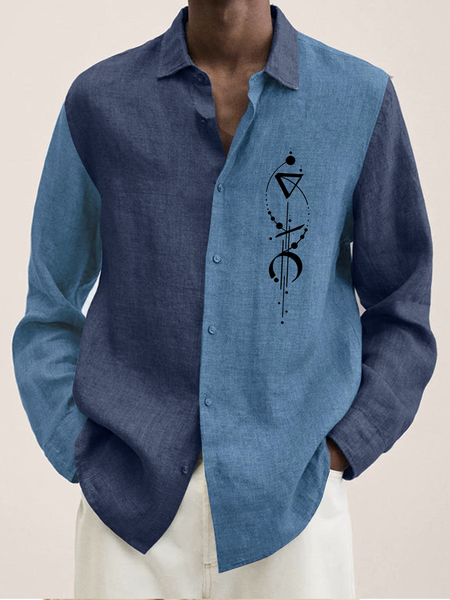 

Cotton and Linen Style Mid-Century Geometric Abstract Colorblock Stripe Short Sleeve Shirt, As picture, Long Sleeve Shirts