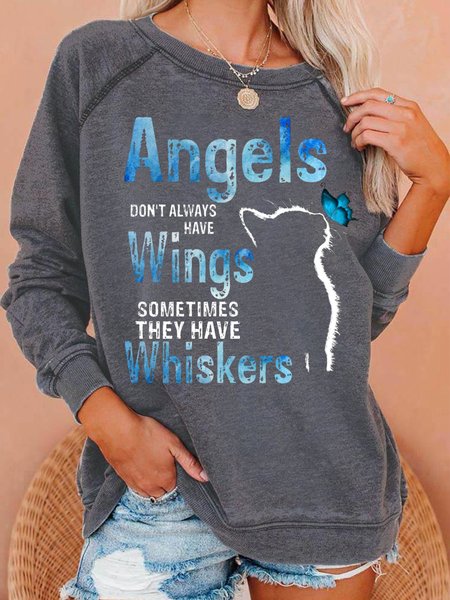 

Womens ANGELS DON'T ALWAYS HAVE WINGS SOMETIMES THEY HAVE WHISKERS Casual Sweatshirt, Gray, Hoodies&Sweatshirts